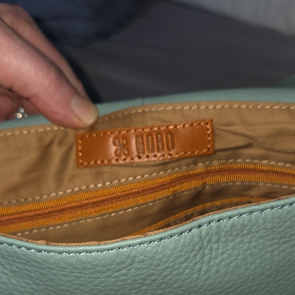 Pale Green Crossbody Bag with Gold Hardware and Flap Closure - Picture 7 of 12